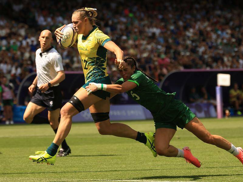 Maddison Levi scored a first-half hat-trick for Australia in their quarter-final win over Ireland. Photo: Iain McGregor/AAP PHOTOS