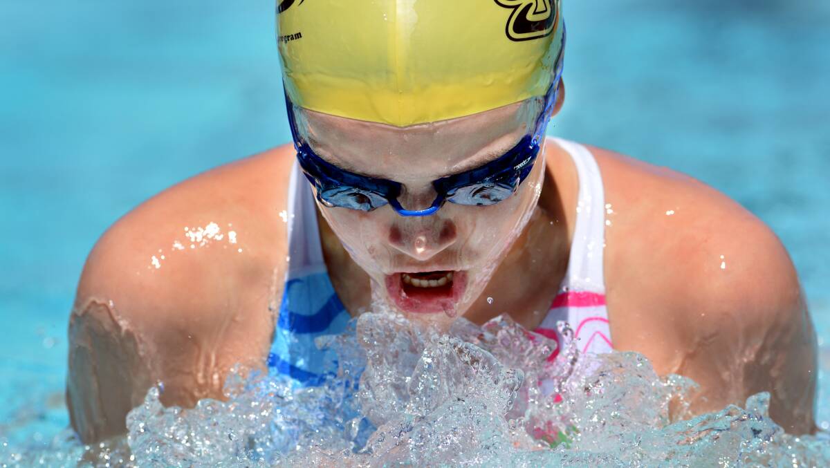 Lucy Fenwicke from Armidale swims the 100m girls breaststroke in December. Photo:Barry Smith 011213BSC29